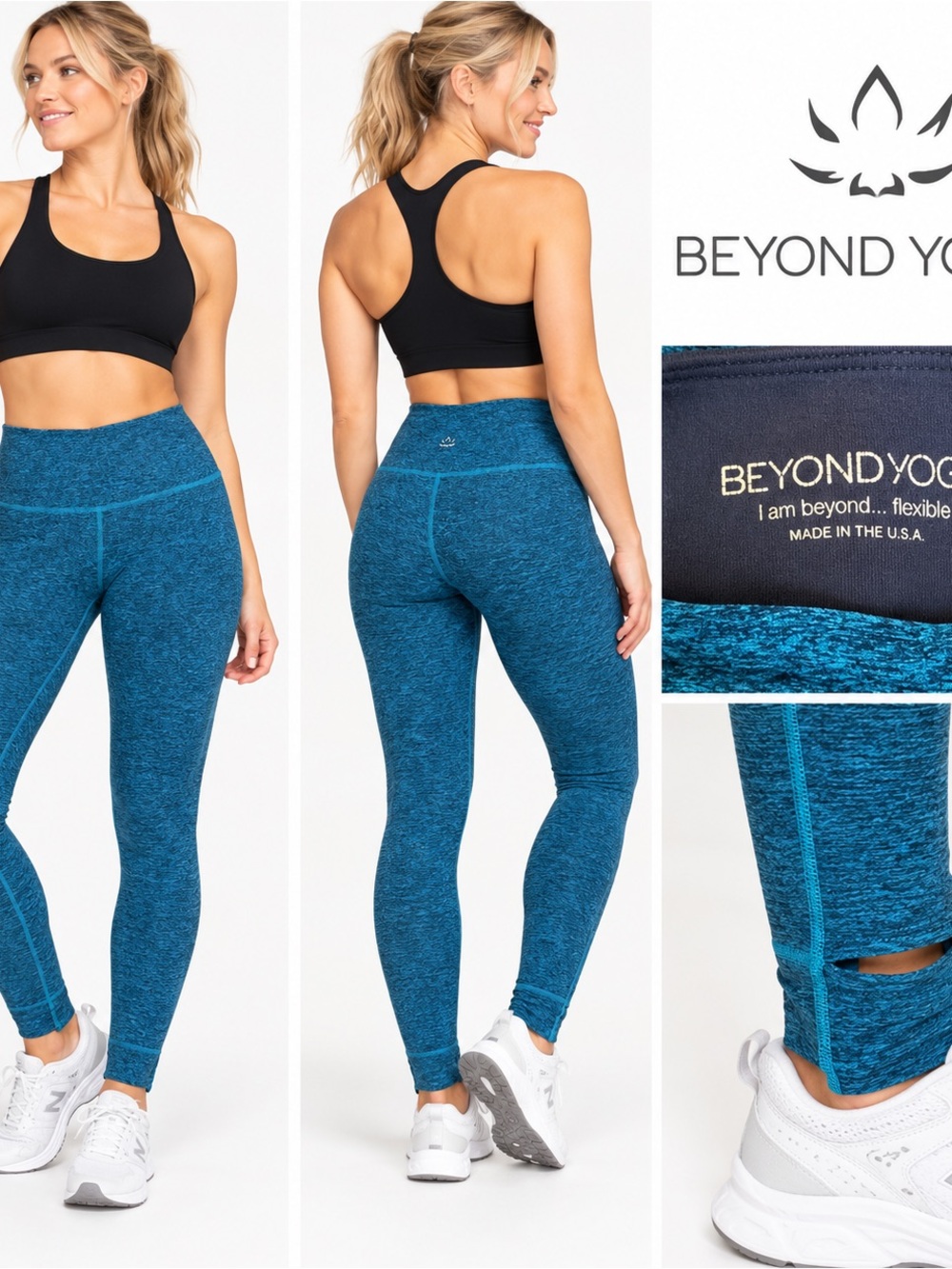 Beyond Yoga Blue Teal Heather High Rise Full Length Leggings Size Large